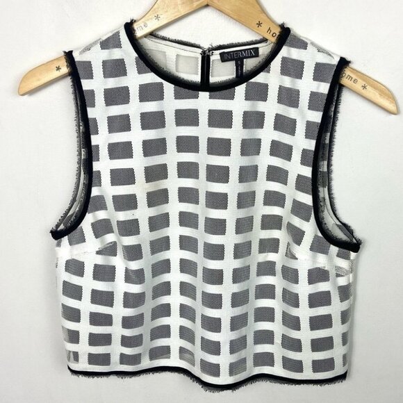 Intermix Colorblock Lace Crop Top White ST5006 Size Small Frayed Edge Modern S - Picture 5 of 7